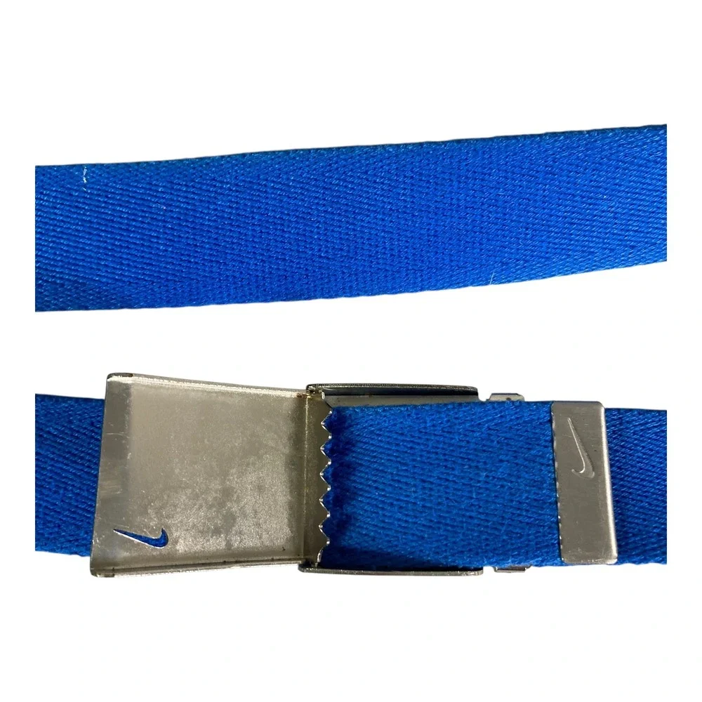 Nike Web Belt Blue Canvas Adjustable Silver Buckle Mens Casual Golf